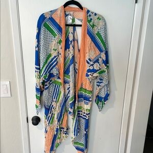 Free People Swim Coverup in Blue and Orange Abstract Design